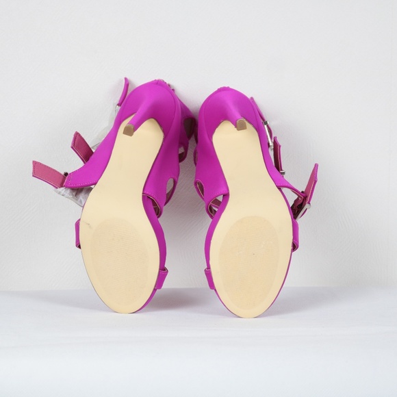 NEW JustFab "Connie" Fuchsia Buckle Up Strappy Stiletto Heels Sandals Size 7.5 - Picture 7 of 11